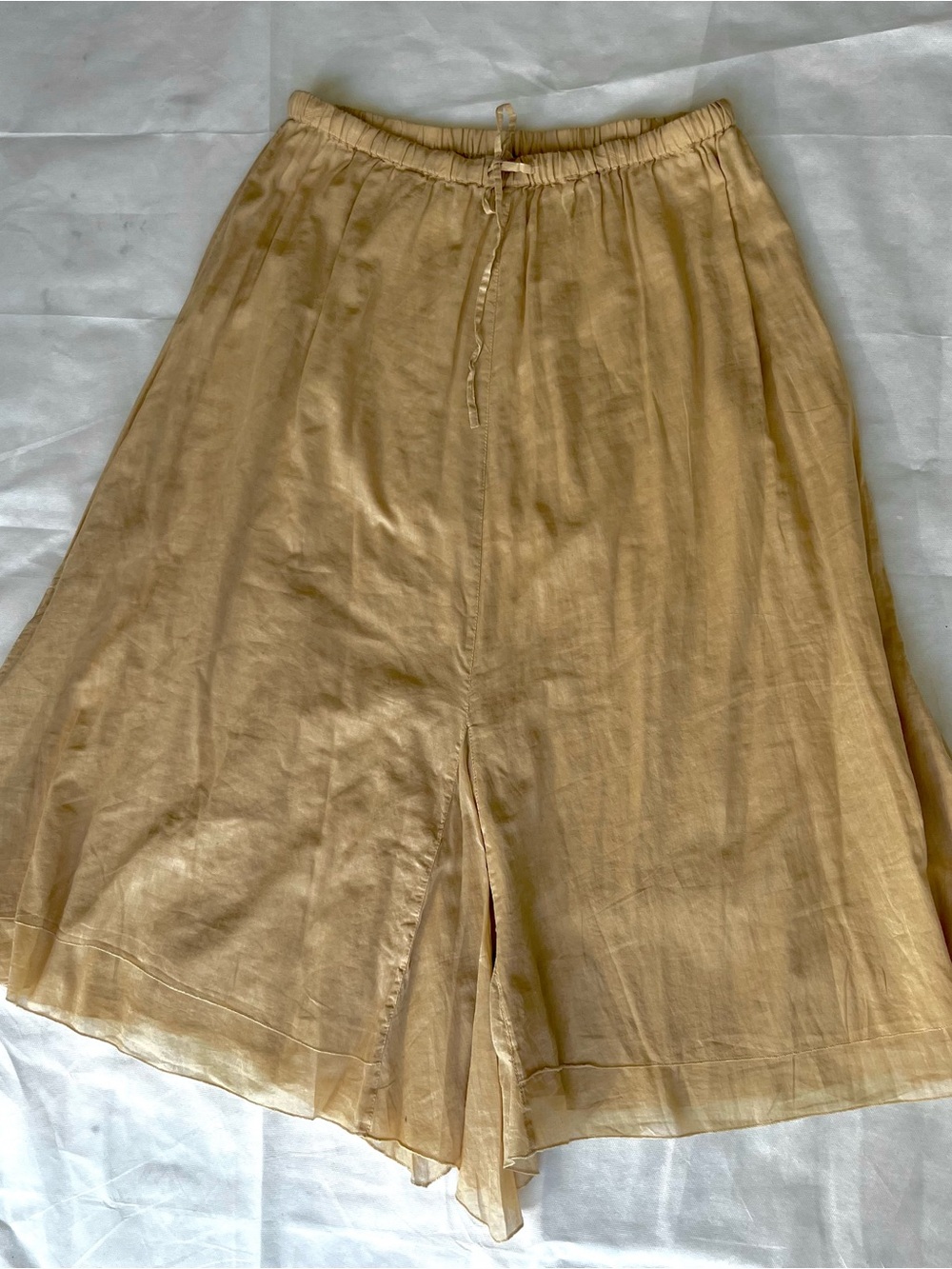Light Tan Midi A-Line Skirt with Drawstring Waist 100% Cotton